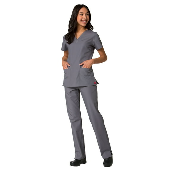 Maevn Red Panda Women's V-Neck Two Pocket Solid Top &Half Elastic Pant Scrub Set