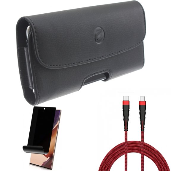 10ft PD Cable & Privacy Screen Protector & Case Belt Clip for Samsung Galaxy Note 20 Ultra (6.9") - Combo with Type-C to USB-C Charger Cord & TPU Film Anti-Peep & Leather Holster