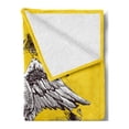 thumbnail image 2 of Tattoo Soft Flannel Fleece Throw Blanket, Death Angel Crowned Skull Drawing Wide Magnificent Feather Wings, Cozy Plush for Indoor and Outdoor Use, 50" x 70", Yellow Black and White, by Ambesonne, 2 of 5