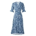 thumbnail image 4 of EGNMCR Robes de Fête pour Femmes Mode Femmes Été Décontractée Robe Imprimée Col en V Manches Courtes Robe Ample, 4 of 5