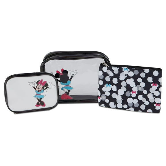 Mickey Mouse Cosmetic Case Set, 3 Piece Set Travel Cosmetic Pouch for Kids & Adults Black Minnie