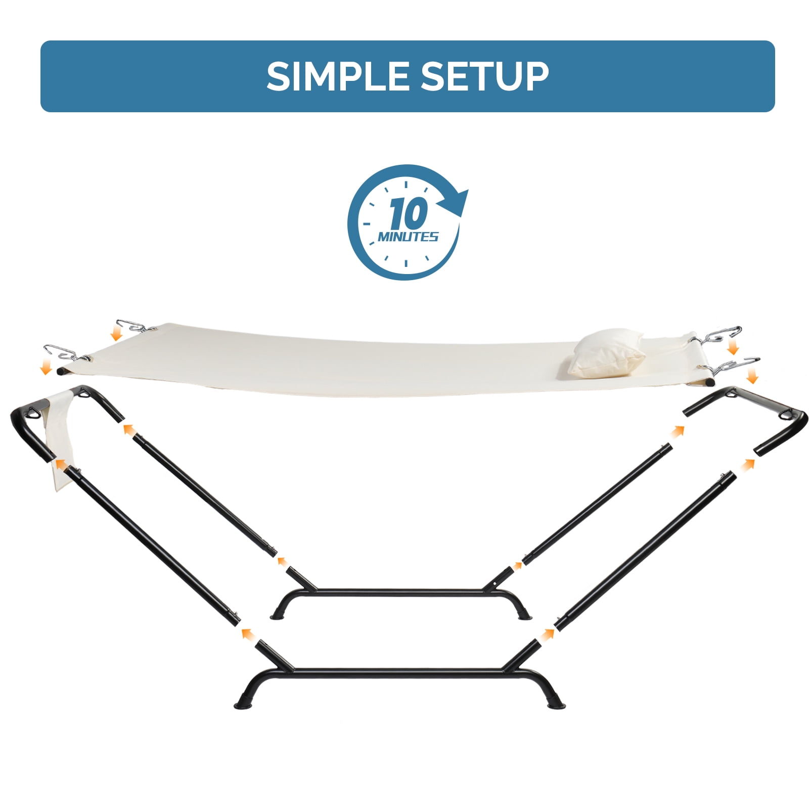 Freestanding Hammock with Stand 600LBS Heavy Duty Outdoor Hammock Bed with Soft Pillow And Storage Bag Beige
