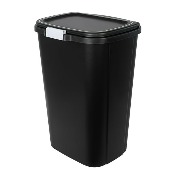 Hefty 13 gal Odor Block Plastic Touch Top Kitchen Trash Can, Black