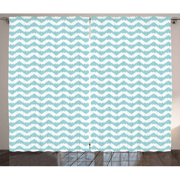 Ambesonne Retro Curtains 2 Panel Set, Chevron Snowy Mountaintop, 108" x 90", Pale Blue White