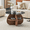 Walnut + MDF+glass, variant on Creative claw-style triangular-leg round coffee table, approximately 27.5 inches in diameter, featuring a clear tempered glass top and walnut-colored MDF. Perfect as a living room coffee table