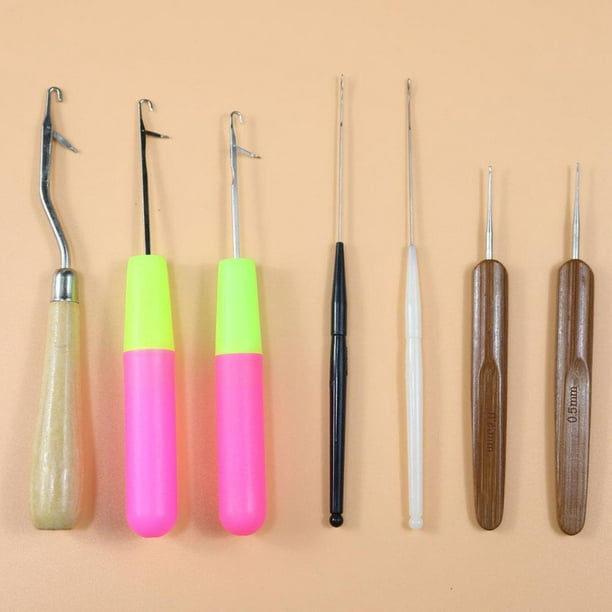7Pc Bent latch and hook Crochet Set Wooden Handle latch and hook Dreadlocks  Tool for Girls Braid Carpet Making Crafts