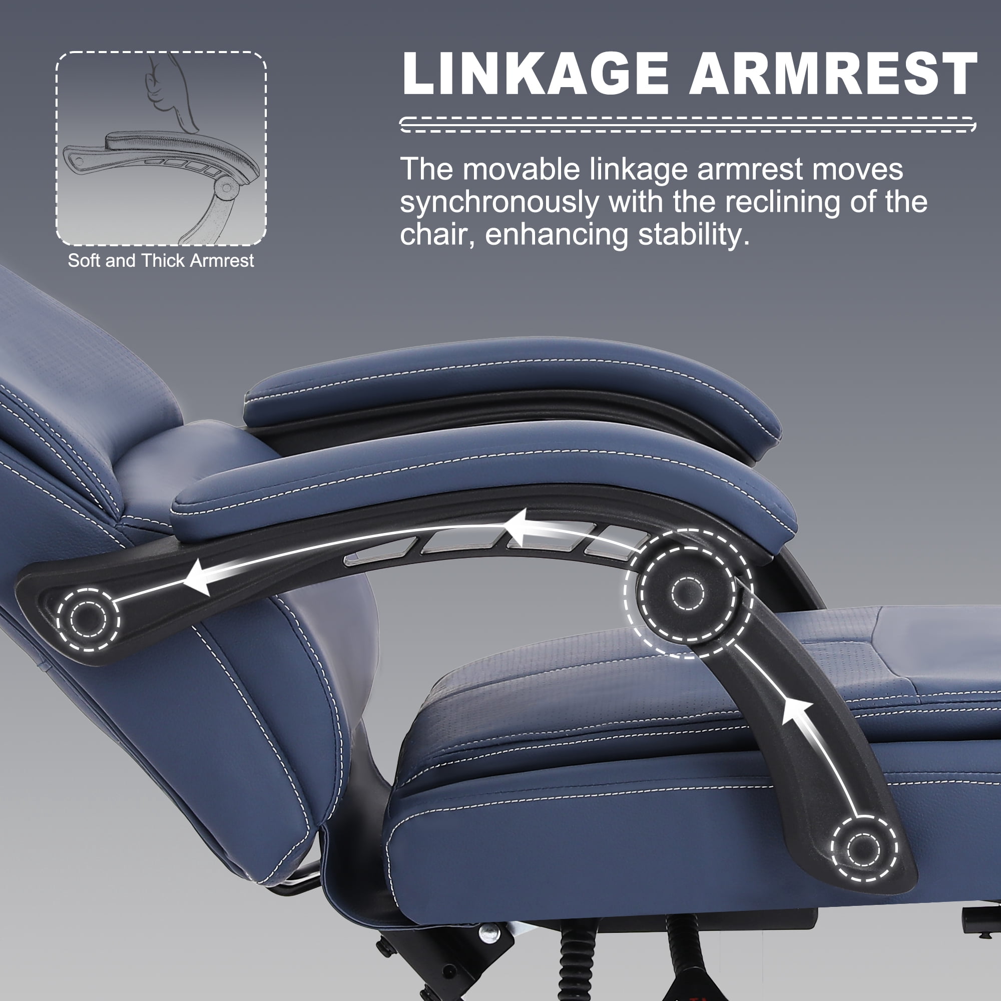Misolant Big and Tall Office Chair with Footrest, High Back Desk Chair with Linkage Armrest, 90-155° Recline Executive Computer Chairs with Adjustable Height for Home