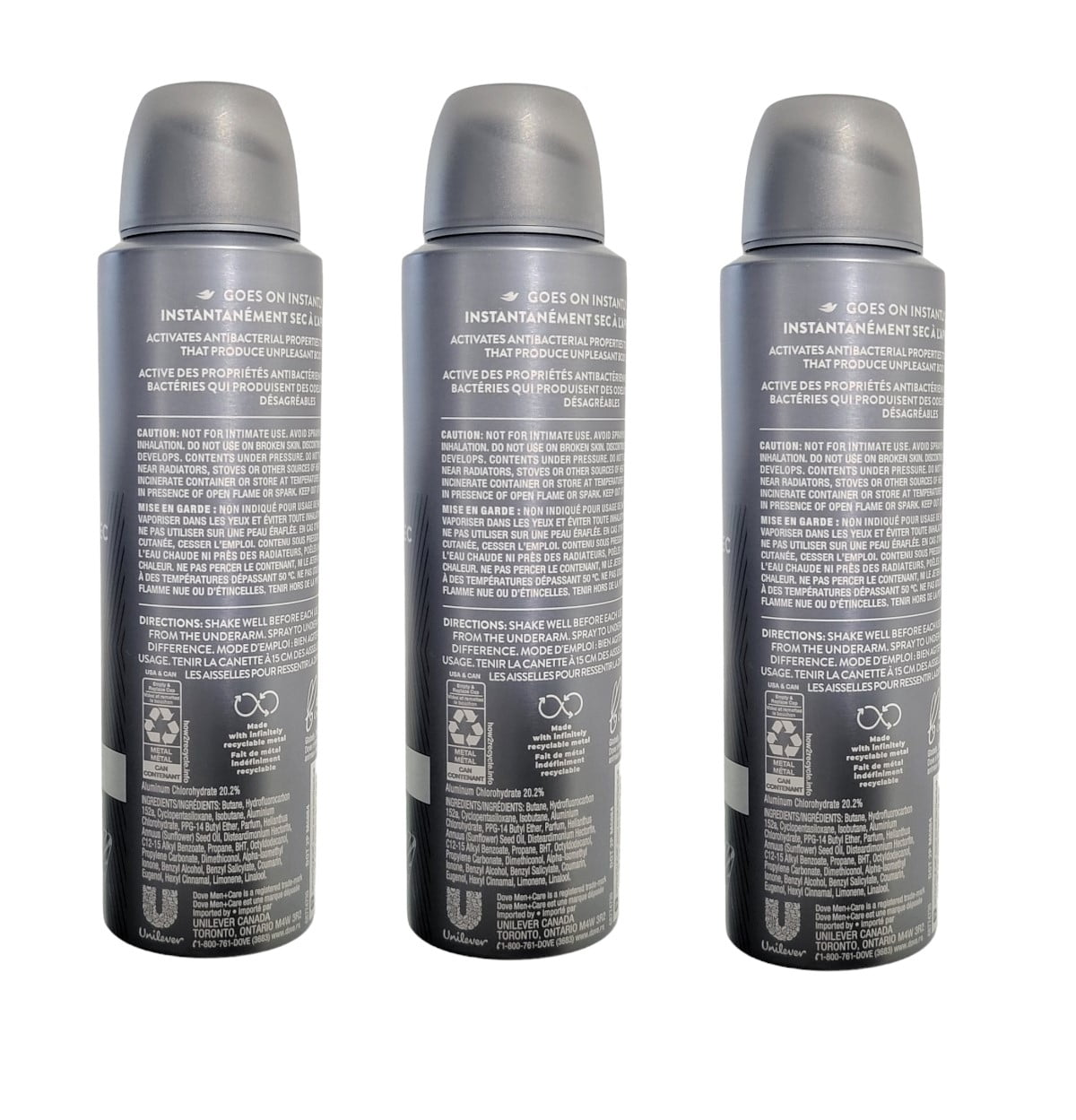 Dove Men + Care Antiperspirant Dry Spray Anti Bacterial Odour Defense 48H 107 mL (3 Pack)