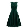 thumbnail image 2 of Vintage Velvet Dress for Women Party 2025 Sleeveless Pleated Wrap V Neck Ball Gown Tea Length Cocktail Dress (Small, Green), 2 of 5