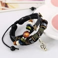 thumbnail image 6 of Handmade Boho Gypsy Hippie Design Brown Leather Star Note Metal Charms Wood Button Beads Wrap Unisex Adjustable Bracelet, 6 of 15