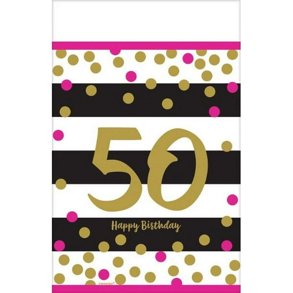 Pink & Gold 50th Birthday Table Cover (1)