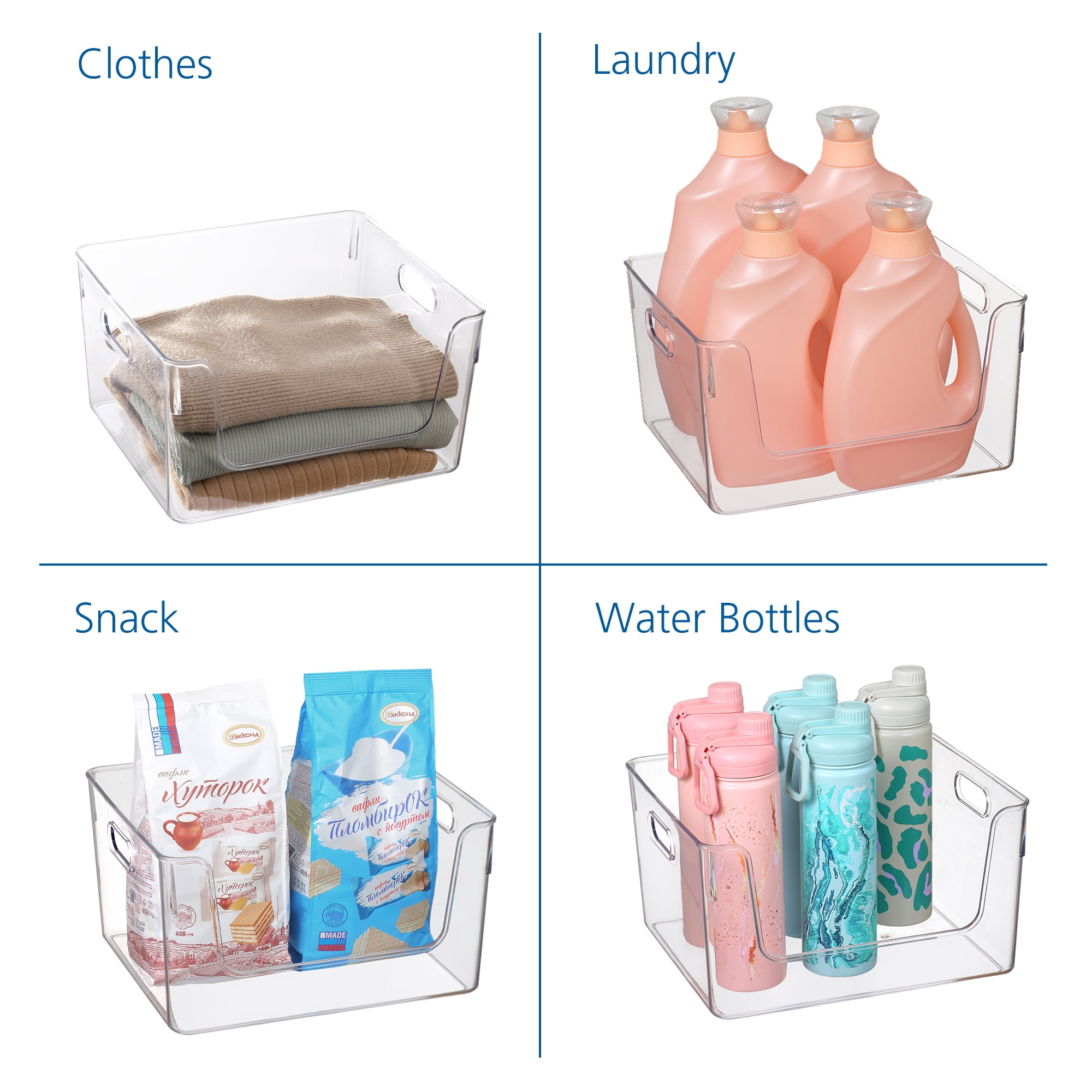 (3 pack) Mainstays Clear Glossy Plastic Open Front Organizer Bin , Single Size Organizer Bin, Adult Size