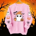 thumbnail image 5 of Xinoom Women Halloween Crewneck Pullover Sweatshirt, Cute Ghost Pumpkin Bat Pattern Long Sleeve Tops, Loose Fit Casual Shirts for Holiday Daily Wear Pink,L, 5 of 8