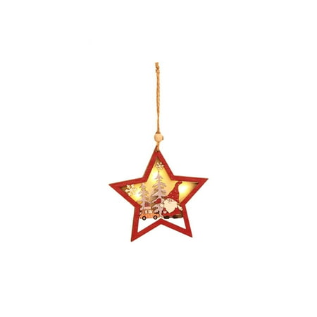 

QILIN Exquisite Hanging Pendant Luminous Wood Five-Pointed Christmas Tree LED Ornament for Party