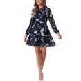 thumbnail image 2 of Women's Summer Dresses 2025 Floral Tie V Neck Semi Sheer Long Sleeve Layered Tiered Chiffon Mini Dress S Navy Blue, 2 of 6