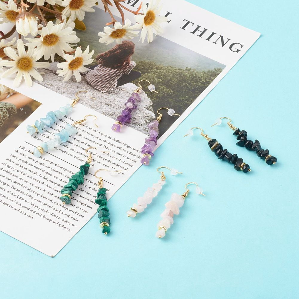 25pairs Mixed Chip Dangle Earring with Brass Earring Hook 59~61mm Pin: 0.7mm