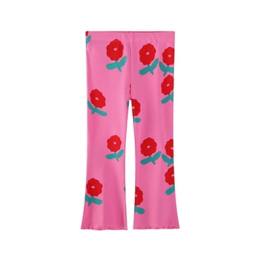 Tiijoy Toddler Girls Cute Floral Print Bootcut Pants Soft Stretch Pull On Pants, Sizes 1-2