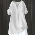 thumbnail image 5 of Women's Short Sleeve T-shirt Women'S Workwear Linen Shirt - Durable Button Down,White Women's Short sleeve T-shirt 5XL, 5 of 7