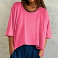 thumbnail image 2 of MIXUE Womens Summer Tops Summer Solid Color Round Neck Short Sleeve Loose Casual Oversized Pullover T-shirts Holiday Wear,Red,M, 2 of 5