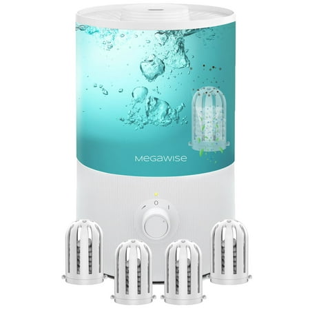 MegaWise 3.5L Healthy Top-Refill Cool Mist Humidifiers for Bedroom, 24dB Ultrasonic Air Vaporizer with 5 Water Filters for Baby [PP Material], Colorful Night Light,1 Gal Essential Oil Diffuser