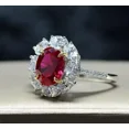 thumbnail image 2 of 3Ct Oval Cut Simulated Red Ruby Flower Women's Cocktail Wedding Ring 14K White Gold Plated, 2 of 5