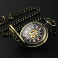 thumbnail image 5 of VIGOROSO Mechanical Pocket Watch Mens Bronze Steel Arabic Numerals Hollow out Case Steampunk Fob Pouch Watch with Chain Watch box, 5 of 7