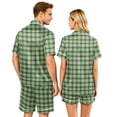thumbnail image 5 of Leidass Womens Plaid Striped Pajama Set Short Sleeve Button Front Sleepwear Set With Lapel Collar And Shorts Casual Loungewear Green L, 5 of 5