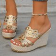 thumbnail image 2 of Bmisegm Ladies Summer Rhinestone Bright Leather Thick Bottom Large Size Slope Heel Sandals Slippers Womens Sandals Summer Gold 6.5, 2 of 9