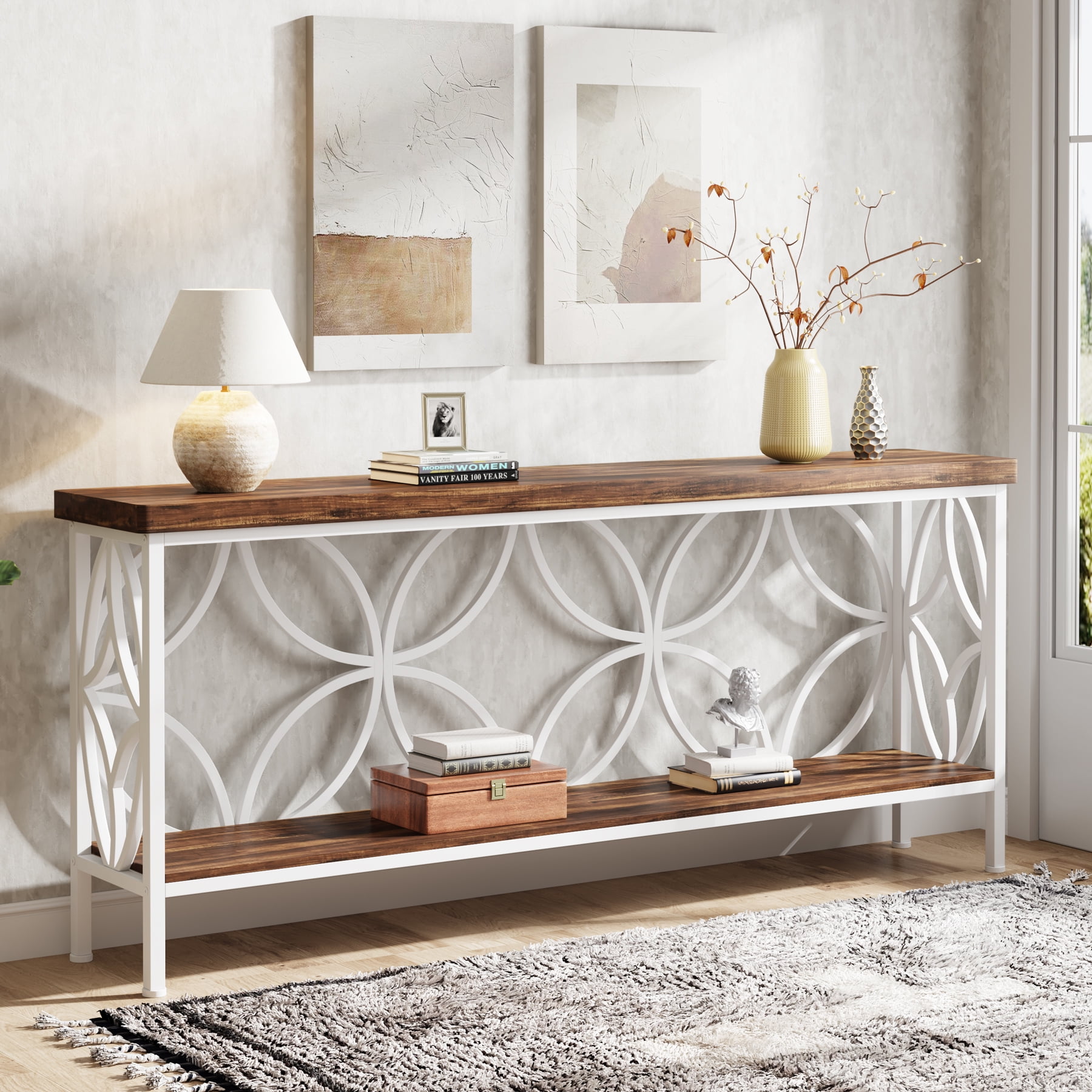 Tribesigns 70.9" Industrial Long Console Table, Narrow Sofa Table Behind Couch, Entrance Console Table with Storage for Hallway, Living Room, Entryway