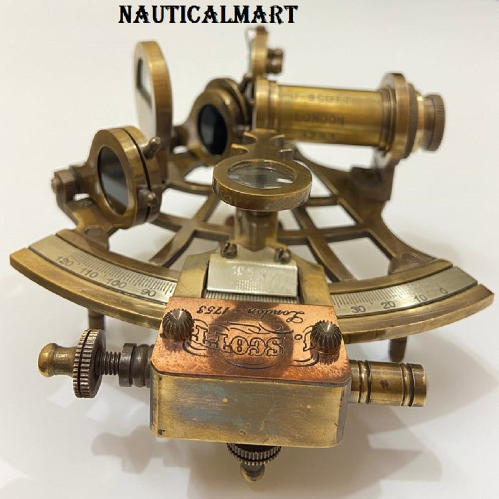 Nautical Antique Sextant vintage Brass Maritime with HandMade Leather Case Gift 