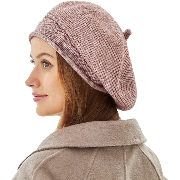 Beret Hat for Women, French Style Beanie Winter Fashion Warm Wool Lining Knit Cap