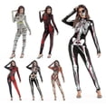 thumbnail image 1 of Fashion Female Horror Halloween Cosplay Costume Skull Print Sexy Long-sleeved Fitness Skeleton Bodysuit One-piece Party Costume, 1 of 3