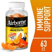 Airborne 750mg Vitamin C Immune Support Gummies, Zesty Orange Flavor, 63 Count