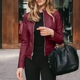 thumbnail image 5 of GEWSEY Womens Faux Leather Long Sleeve Jackets Quilted Moto Outwear Slim Lapel Coats (Wine, M), 5 of 9