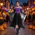 thumbnail image 2 of Renaissance Womens Dresses Off Shoulder Vintage Mesh Lace Dress Themed Parties Trumpet Sleeve Halloween Costumes Steampunk Outfit Dark Purple XXXL, 2 of 8