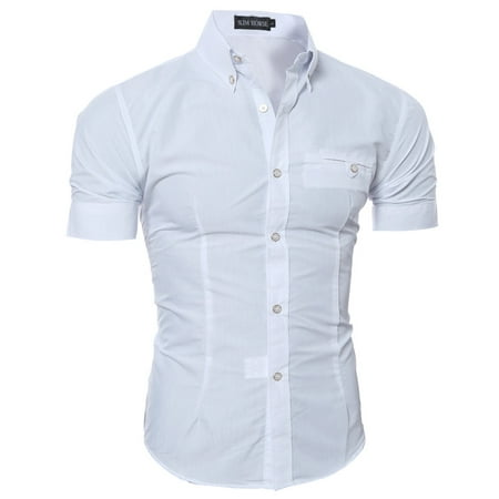 Luxury Men Fashion Slim Fit Dress Shirt Short Sleeve Stylish Casual T-shirt Tops White