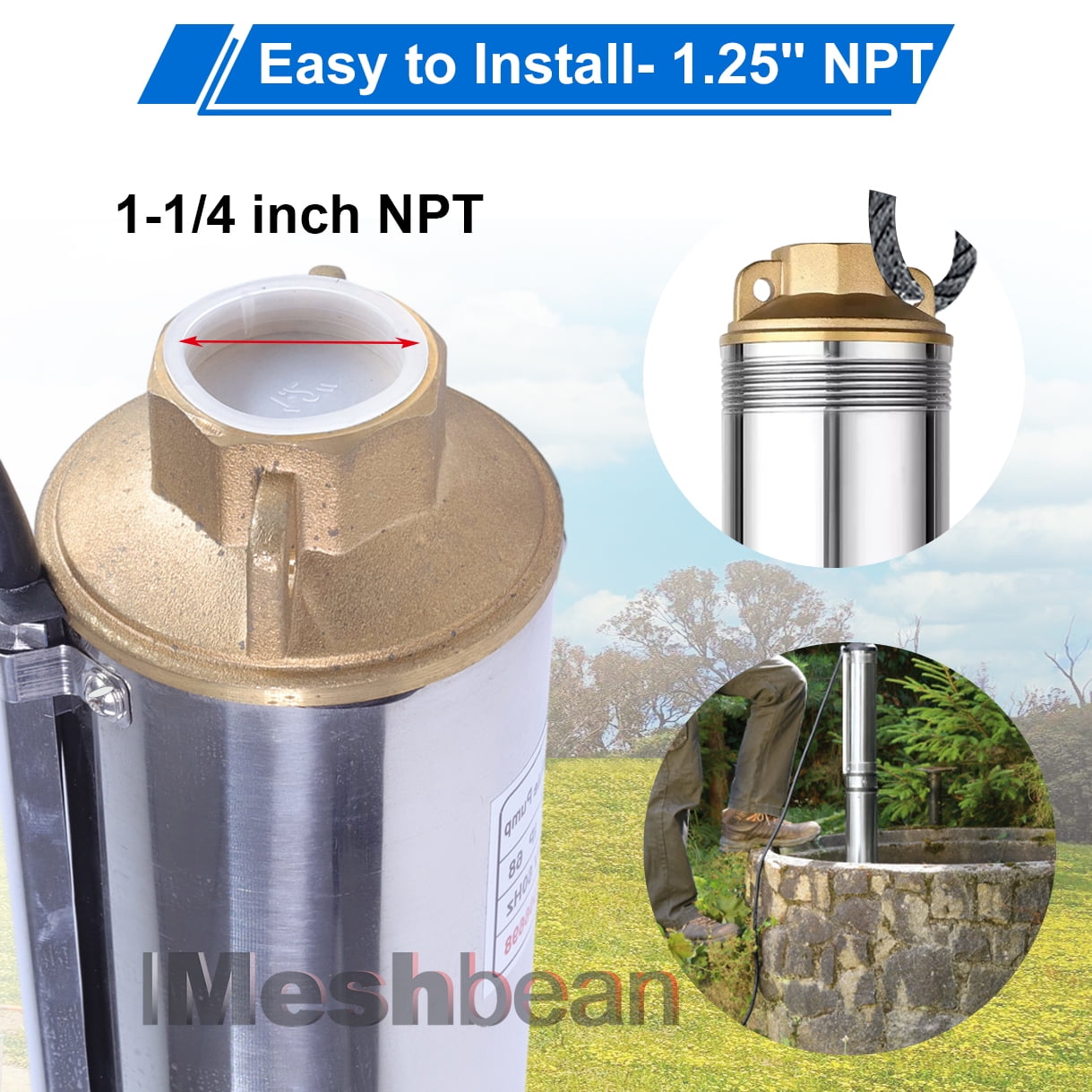 iMeshbean 3" Deep Submersible Well Pump 3/4 HP Submersible Well Pump 110V 13GPM Water Pump 247ft Head with 100ft Electric Cable Stainless Steel Water Well Pumps Submersible