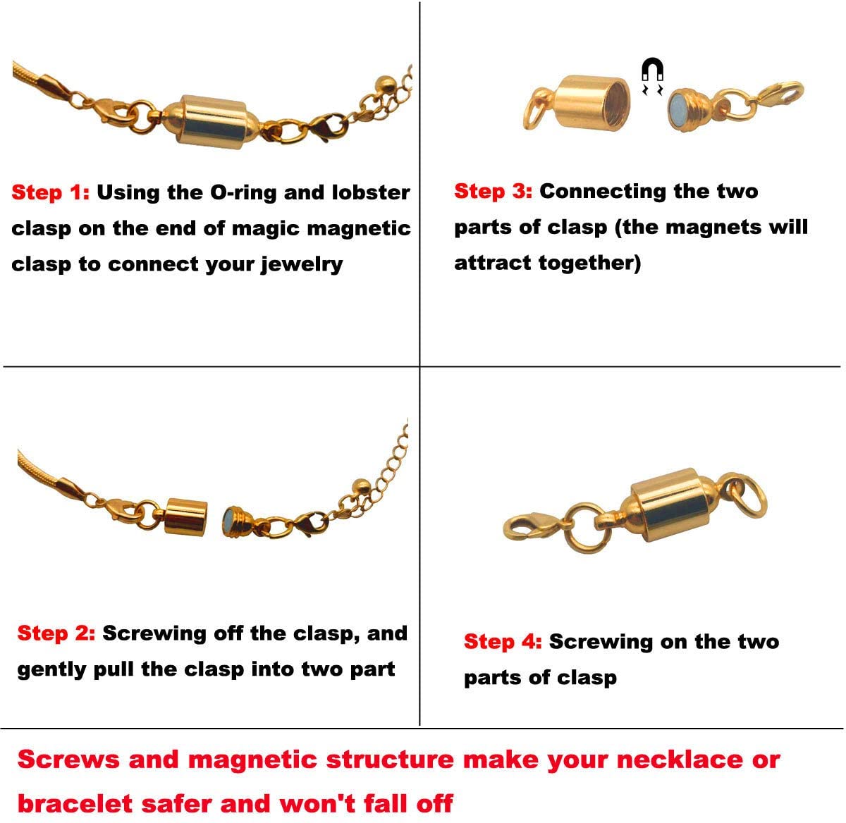 Screw Locking Magnetic Necklace Clasps and Closures Safety Easy Jewelry  Clasps 6mm Light and Small Keep The Clasp in Back 8pcs Silver 