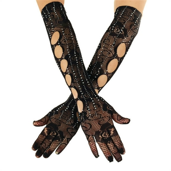 lanema Goth Long Gloves Womens Rhinestone Fishnet Long Gloves Opera Gloves Dance Gloves