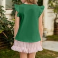 thumbnail image 3 of Inglocry Girls' Flutter Sleeve T-Shirt Soft Casual Summer Crewneck Cute Tees Basic Tees Girls Soft Summer Tops Age 4-15 Army Green 140, 3 of 4