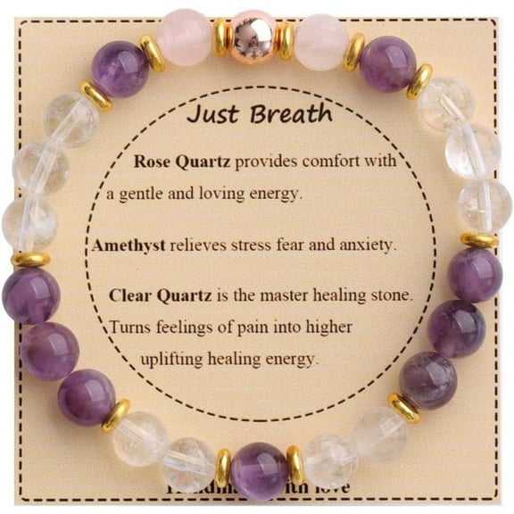 Stone Bead Bracelet for Women, Natural Gemstones Balance Protection Bracelet, Spiritual Crystal Beads Bracelet Anxiety Relief with Meaning Card
