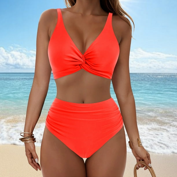 Traje de baño de bikini liso sin mangas para mujer, traje de baño push-up acolchado, conjuntos de blusa de traje de baño de poliéster para mujer