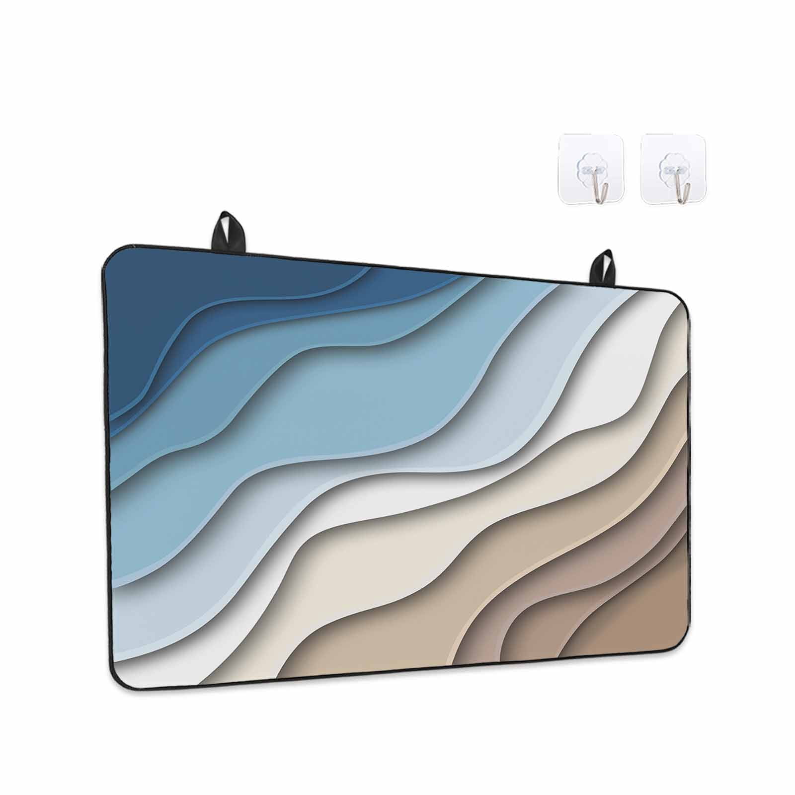 Navy Blue Brown Ombre Stove Top Cover for Electric Stove, Heat-proof & Non Slip Glass Top Stove Cover Protector, Modern Geometric Abstract Cream Kitchen Flat Cooktop Rubber Mat 36x21 Inches
