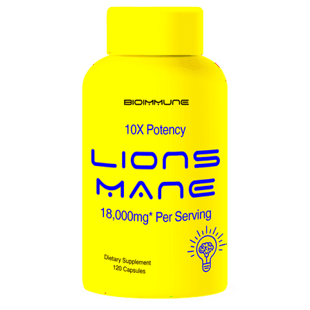 BioImmune Organic Lions Mane Supplement 120 Capsules w/Patent Litropane™ Nootropic Brain Support Mushroom