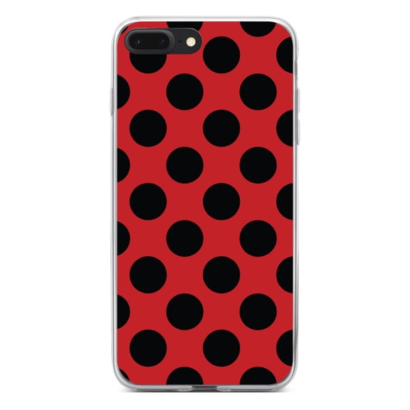 DistinctInk Clear Shockproof Hybrid Case for iPhone 7 PLUS / 8 PLUS (5.5" Screen) - TPU Bumper, Acrylic Back, Tempered Glass Screen Protector - Black & Red Polka Dots