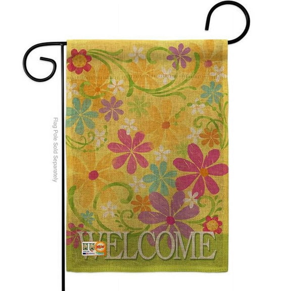 Breeze Decor BD-SH-G-100052-IP-DB-D-US12-AM 13 x 18.5 in. Welcome Daisy Garden Burlap Inspirational Sweet Home Impressions Decorative Vertical Double Sided Flag