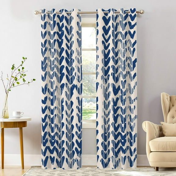 Folk Blackout Window Curtains, Indigo Batik Leaves Texture Thermal Insulated Curtains Grommet Top Window Drapes for Living Room, Bedroom 26"W x 45"L (Pack of 2)