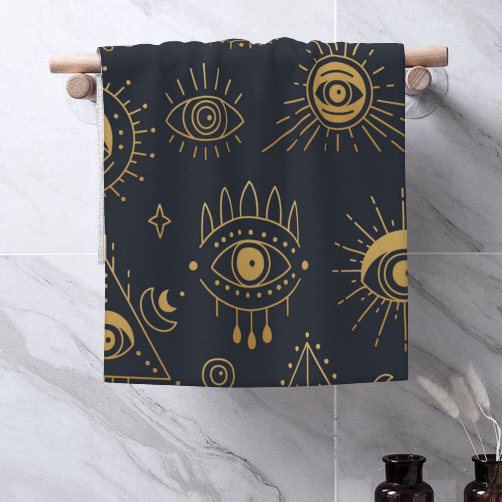 Gold Evil Eye 27.5" x 16" Ultra Soft Hand Towel, Face Wash Cloth for Bathroom, Gym, Travel, Pool