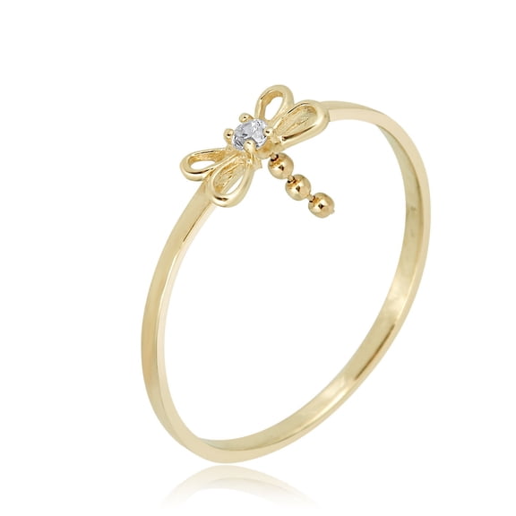 AVORA 10K Yellow Gold Simulated Diamond CZ Dragonfly Ring, Size 3 - Size 3
