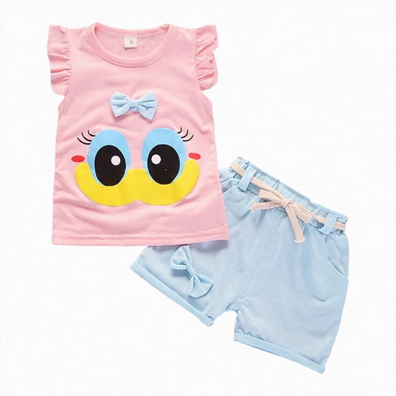 TOWED22 Baby Girls 2pcs Adorable Summer Clothing Sets Sleeveless Tee and Shorts Sweet Toddler Outfits Tank Top Casual with Pockets(Pink,6-12 M)